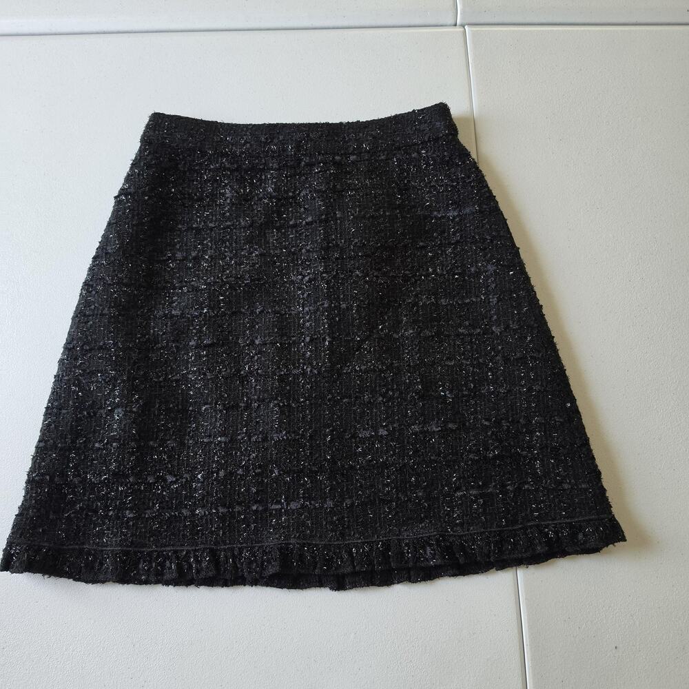 Kate Spade New York Skirt Womens 0 Black Tweed A Line Mini Ruffle Hem Glitter